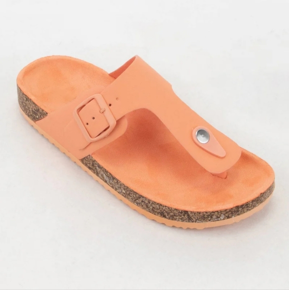 Wild Diva New AUDRINA Women Cork Sole Buckle Thong Sandals Size 10 Peach - Picture 1 of 5
